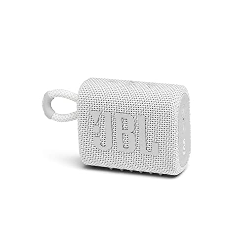 JBL GO 3 - Altavoz inalámbrico portátil con Bluetooth, resistente al agua y al polvo (IP67), hasta 5h de reproducción con sonido de alta fidelidad, blanco