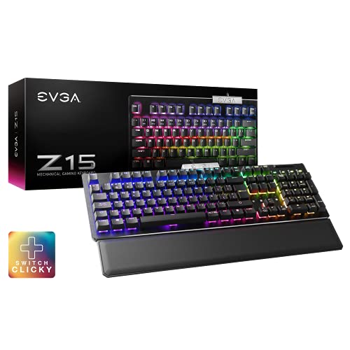 EVGA Z15 RGB Gaming Keyboard, RGB Backlit LED, Hot Swappable Mechanical Kailh Speed Silver Switches (Clicky) Spanish Layout 822-W1-15SP-K2, Bronze