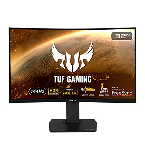 ASUS Monitor para juegos TUF Gaming VG32VQ, 32 pulgadas (31,5 pulgadas) WQHD (2560 x 1440), VA curvo, hasta 144 Hz, DP, HDMI, sincronización ELMB, FreeSync