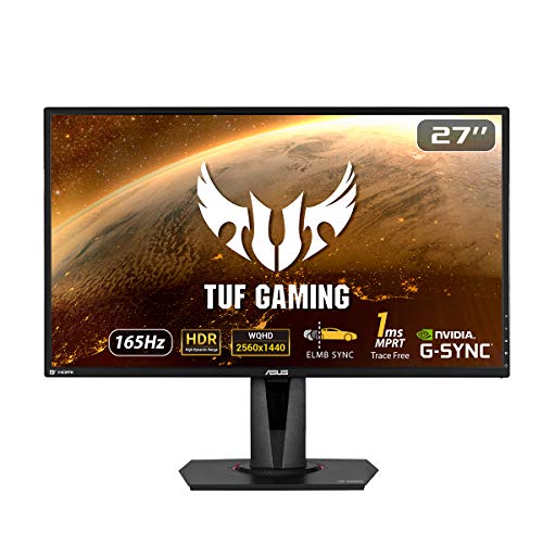 ASUS TUF VG27AQ - Monitor Gaming de 27' WQHD (2560x1440, IPS, 16:9, HDMI x2, Display Port, 165Hz, 1 ms, ELMB, G-SYNC Compatible, Adaptive-sync, HDR10), Negro