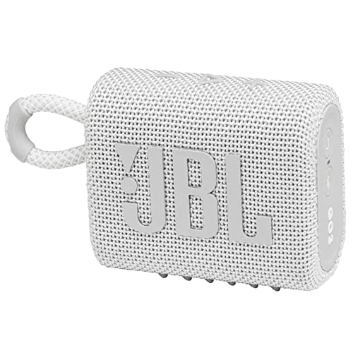 JBL GO 3 - Altavoz inalámbrico portátil con Bluetooth, resistente al agua y al polvo (IP67), hasta 5h de reproducción con sonido de alta fidelidad, blanco
