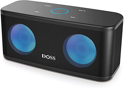DOSS SoundBox Plus Altavoz Bluetooth Portátil con Sonido HD, Bajos Potentes,Sonido Estéreo, Micrófono, Manos Libres, y 20 Horas de Reproducción para Huawei, Xiaomi-Negro